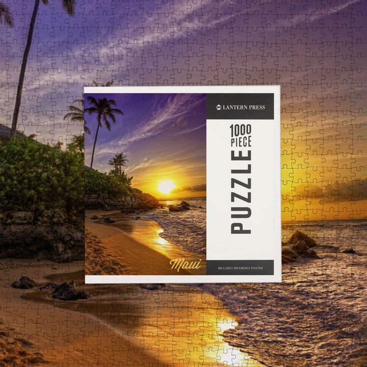 Maui, Hawaii, Sunset and Palm, Jigsaw Puzzle Puzzle Lantern Press 