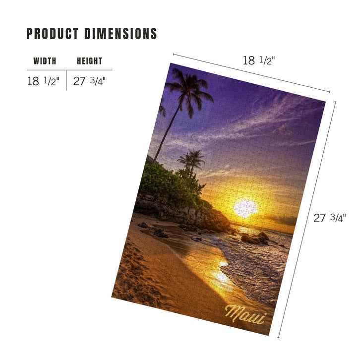 Maui, Hawaii, Sunset and Palm, Jigsaw Puzzle Puzzle Lantern Press 