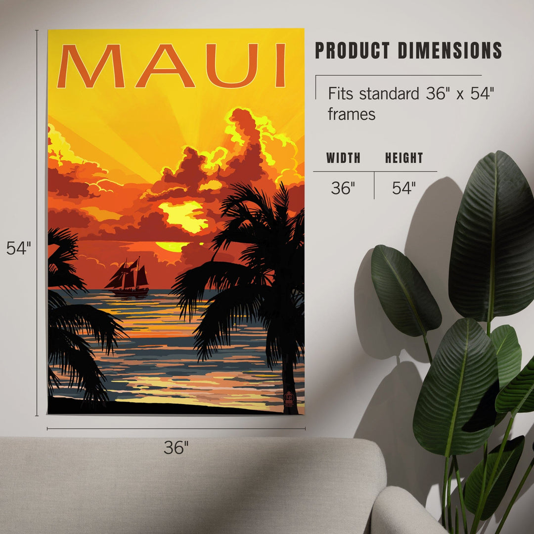 Maui, Hawaii, Sunset and Ship, Art & Giclee Prints Art Lantern Press 