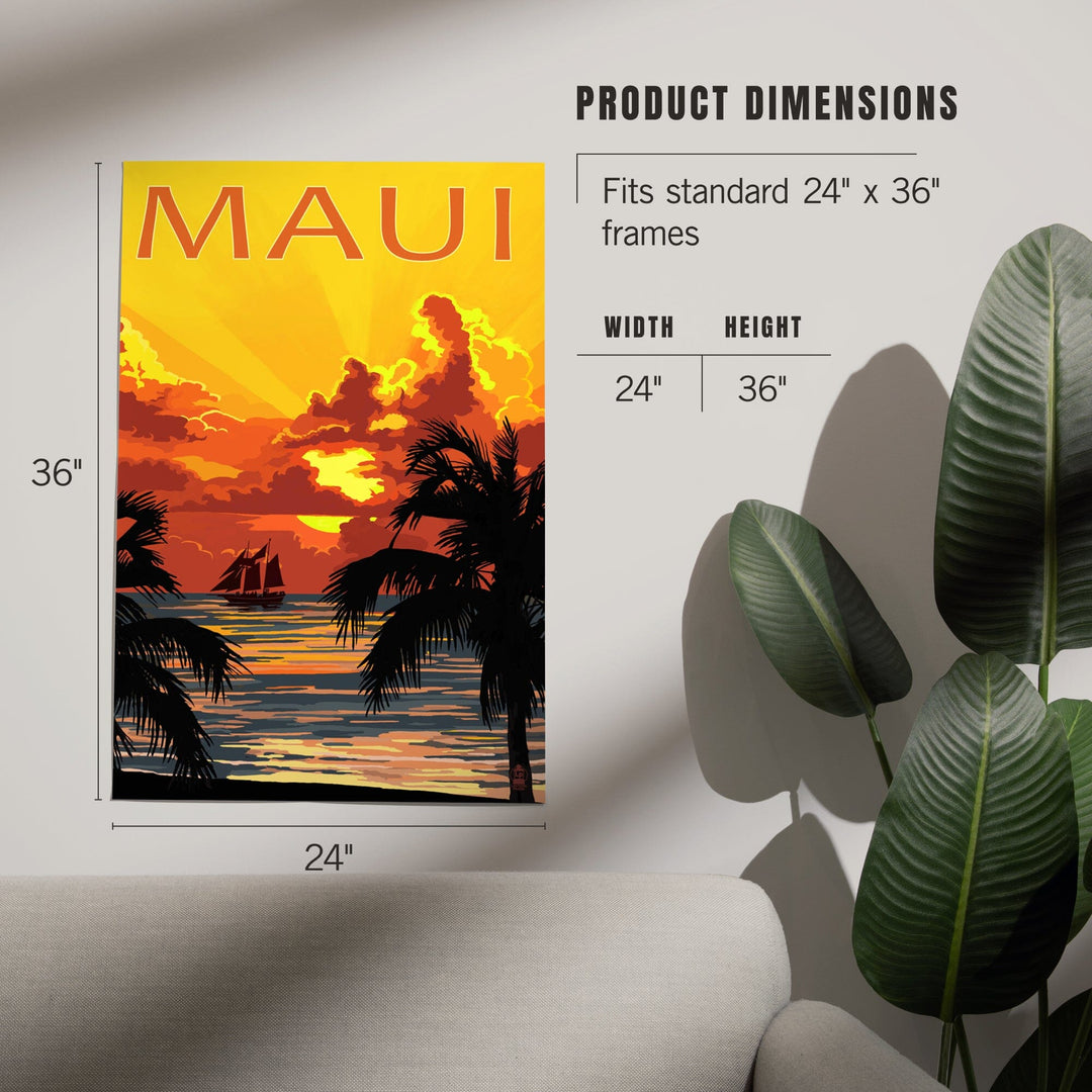Maui, Hawaii, Sunset and Ship, Art & Giclee Prints Art Lantern Press 