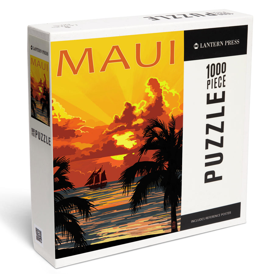 Maui, Hawaii, Sunset and Ship, Jigsaw Puzzle Puzzle Lantern Press 