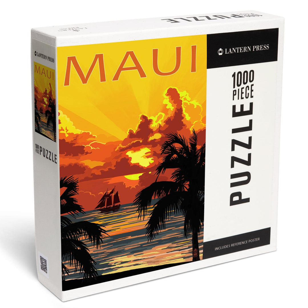 Maui, Hawaii, Sunset and Ship, Jigsaw Puzzle Puzzle Lantern Press 