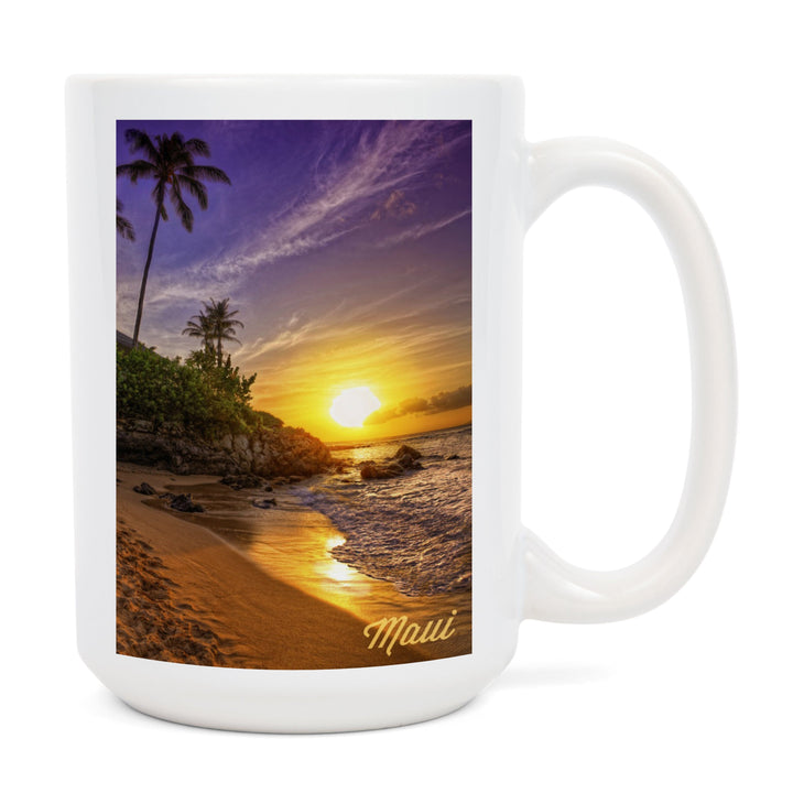 Maui, Hawaii, Sunset & Palm, Lantern Press Photography, Ceramic Mug Mugs Lantern Press 
