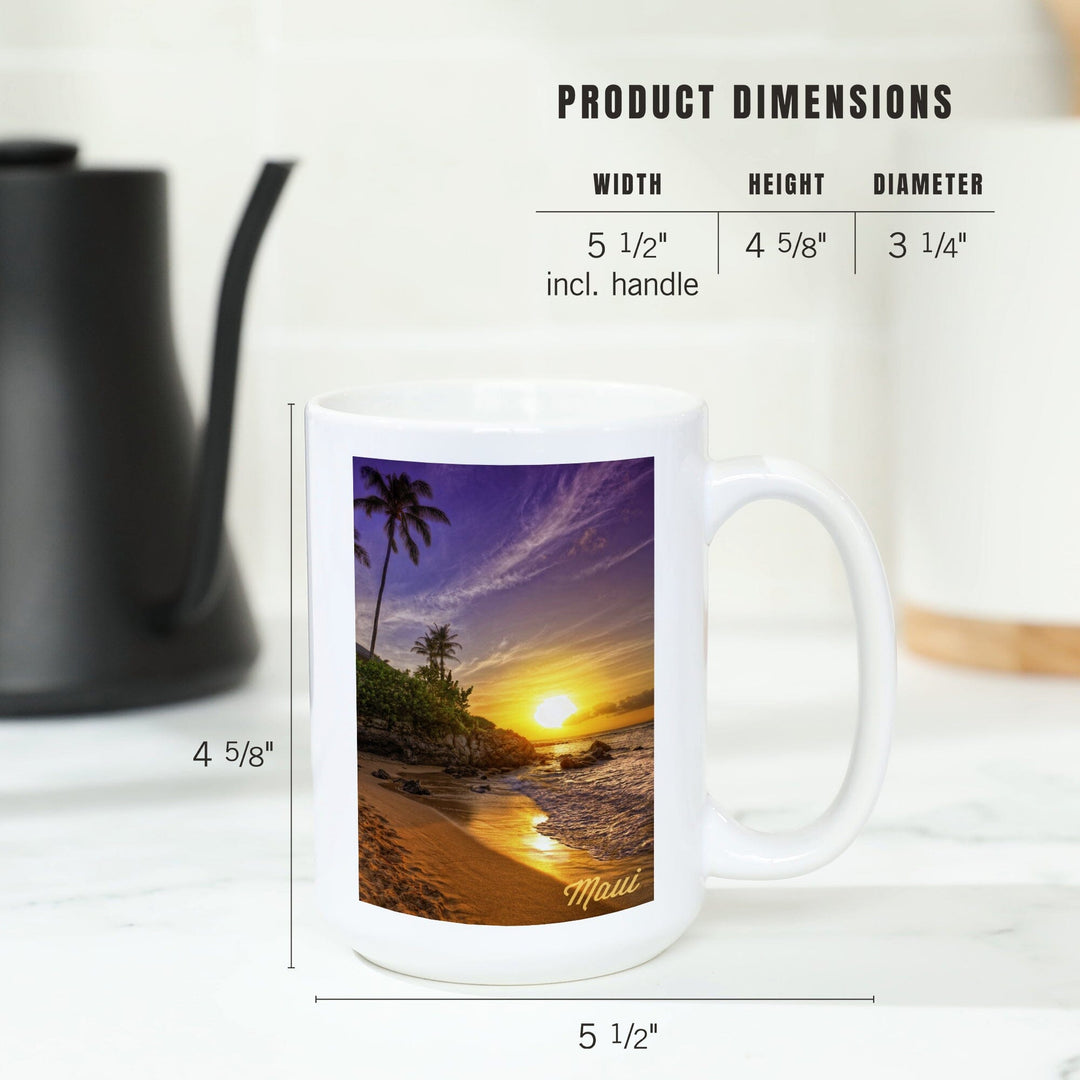 Maui, Hawaii, Sunset & Palm, Lantern Press Photography, Ceramic Mug Mugs Lantern Press 