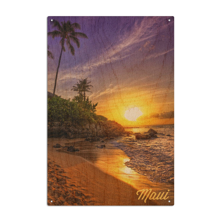 Maui, Hawaii, Sunset & Palm, Lantern Press Photography, Wood Signs and Postcards Wood Lantern Press 10 x 15 Wood Sign 