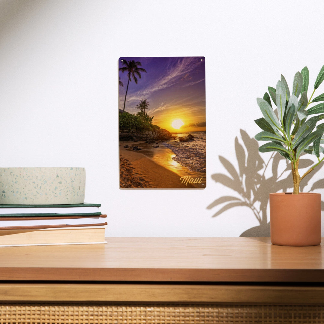 Maui, Hawaii, Sunset & Palm, Lantern Press Photography, Wood Signs and Postcards Wood Lantern Press 
