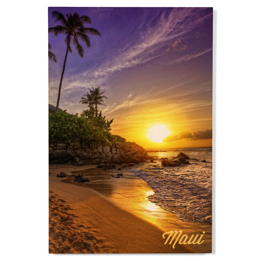 Maui, Hawaii, Sunset & Palm, Lantern Press Photography, Wood Signs and Postcards Wood Lantern Press 