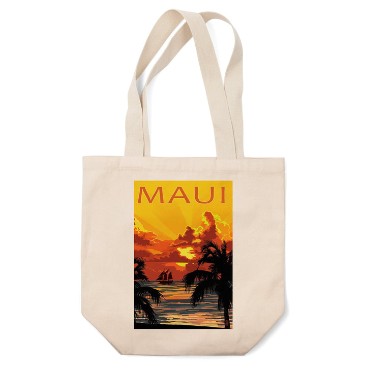 Maui, Hawaii, Sunset & Ship, Lantern Press Artwork, Tote Bag Totes Lantern Press 