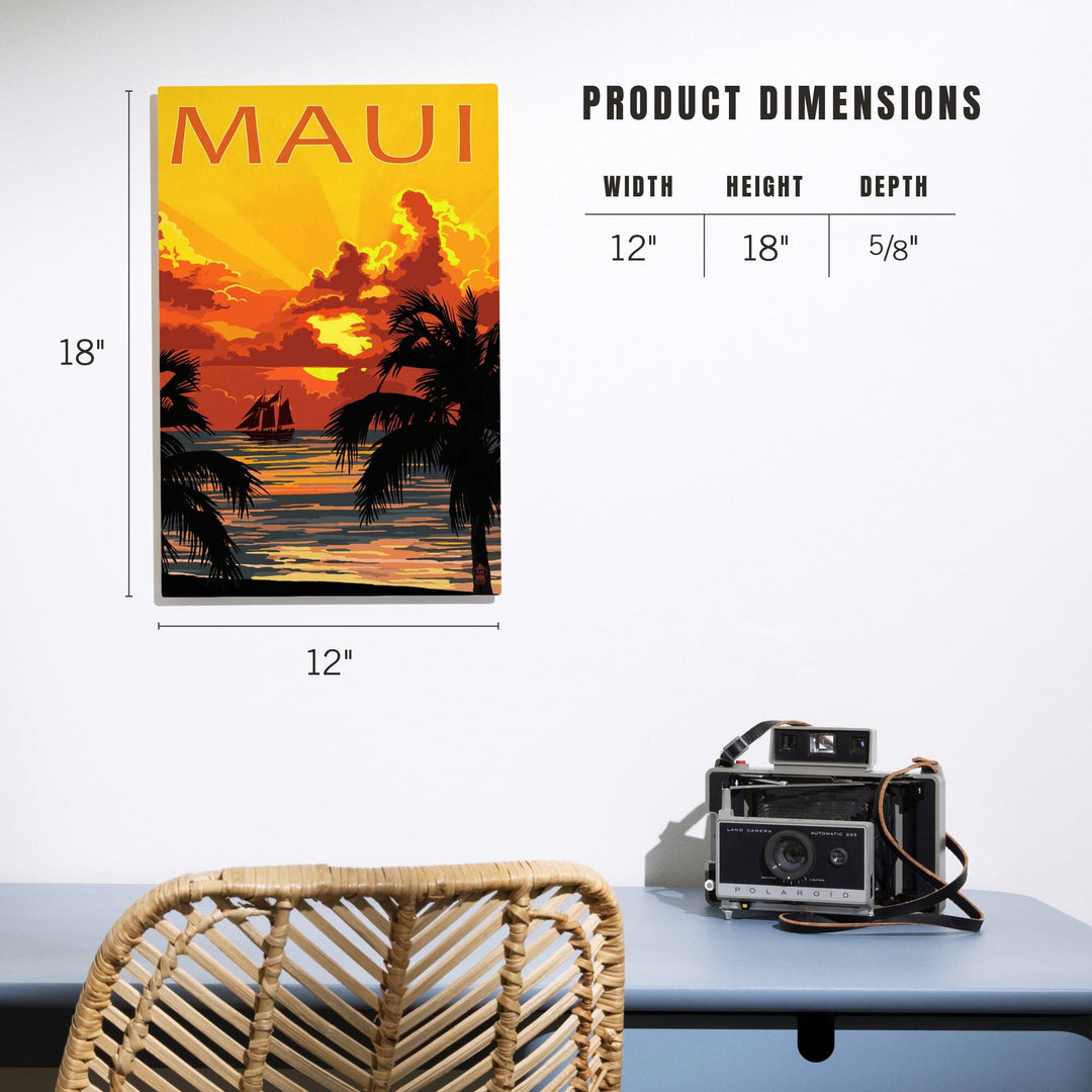 Maui, Hawaii, Sunset & Ship, Lantern Press Artwork, Wood Signs and Postcards Wood Lantern Press 