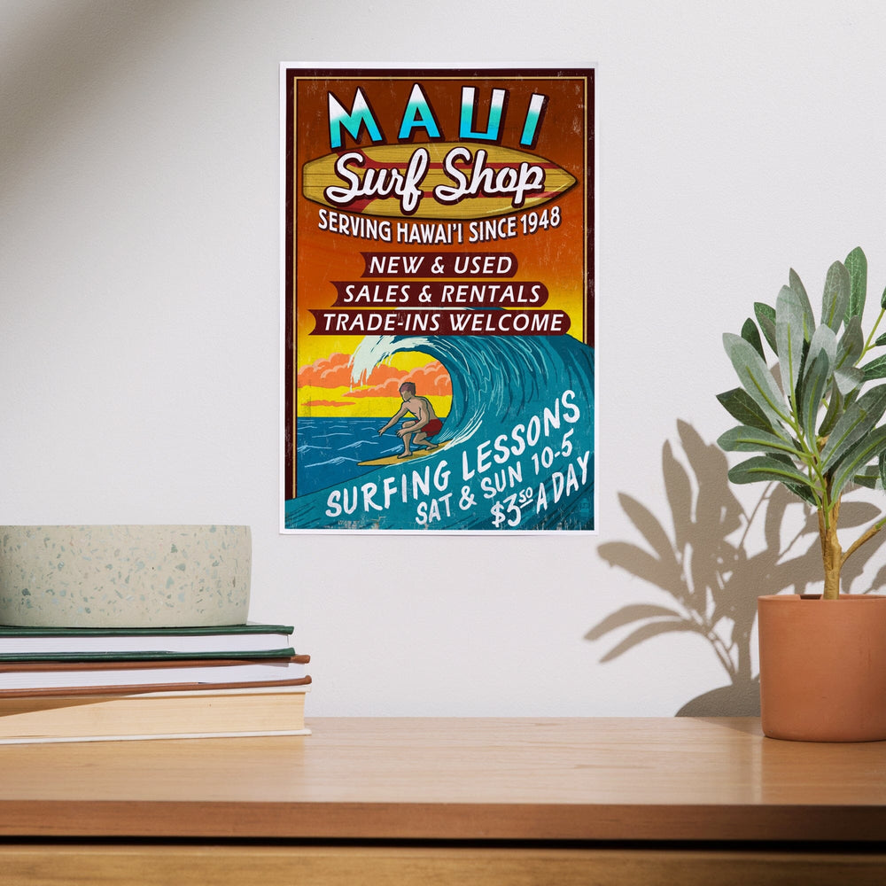 Maui, Hawaii, Surf Shop Vintage Sign, Art & Giclee Prints Art Lantern Press 