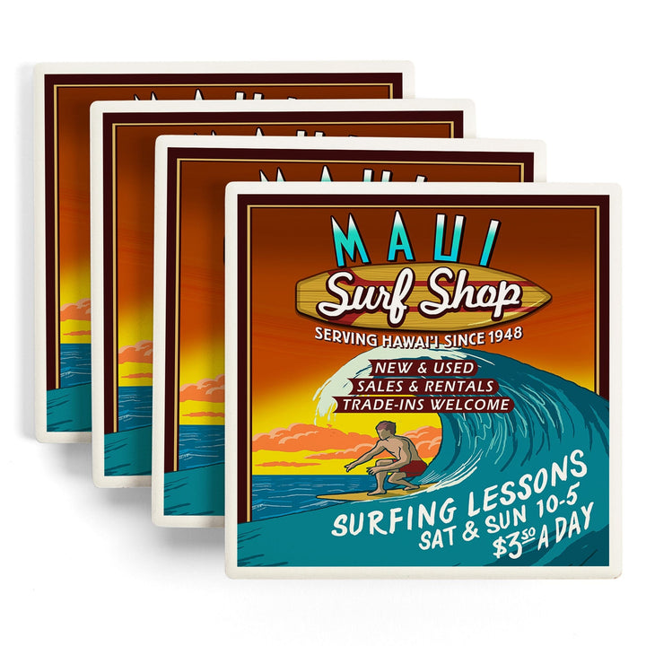 Maui, Hawaii, Surf Shop Vintage Sign, Coasters Coasters Lantern Press 