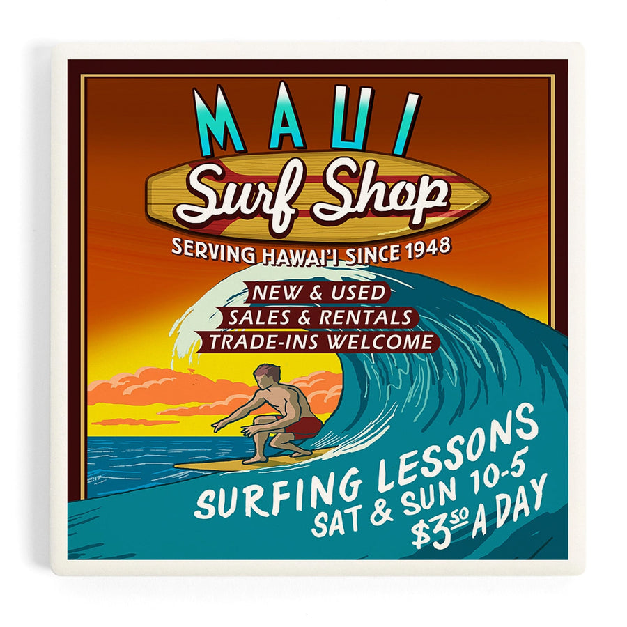 Maui, Hawaii, Surf Shop Vintage Sign, Coasters Coasters Lantern Press 