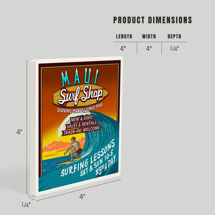 Maui, Hawaii, Surf Shop Vintage Sign, Coasters Coasters Lantern Press 