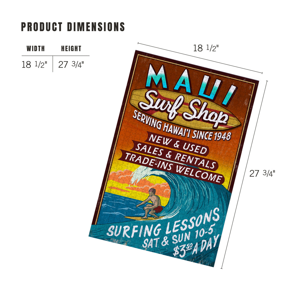 Maui, Hawaii, Surf Shop Vintage Sign, Jigsaw Puzzle Puzzle Lantern Press 