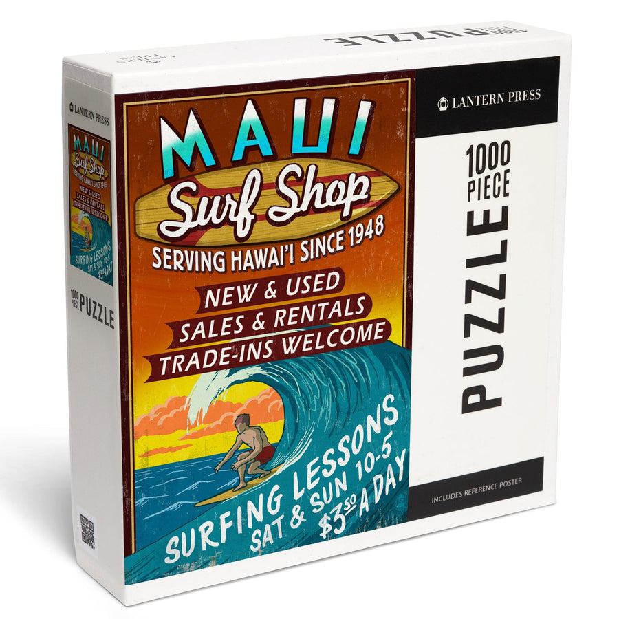 Maui, Hawaii, Surf Shop Vintage Sign, Jigsaw Puzzle Puzzle Lantern Press 