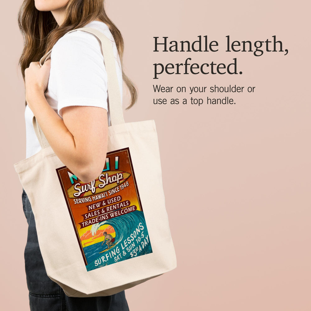 Maui, Hawaii, Surf Shop Vintage Sign, Tote Bag Totes Lantern Press 