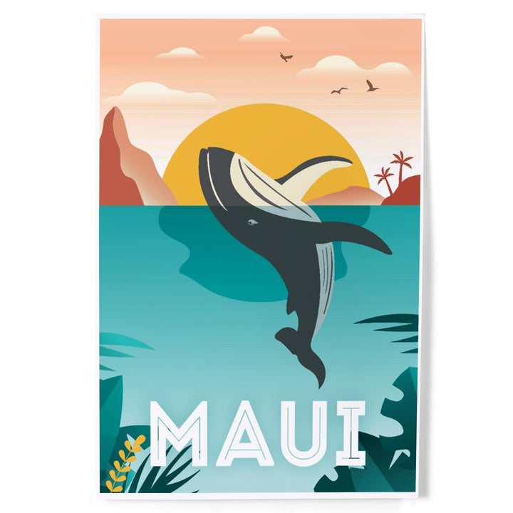 Maui, Hawaii, Whale and Tropical Sunset, Vector, Art & Giclee Prints Art Lantern Press 