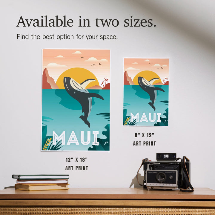 Maui, Hawaii, Whale and Tropical Sunset, Vector, Art & Giclee Prints Art Lantern Press 