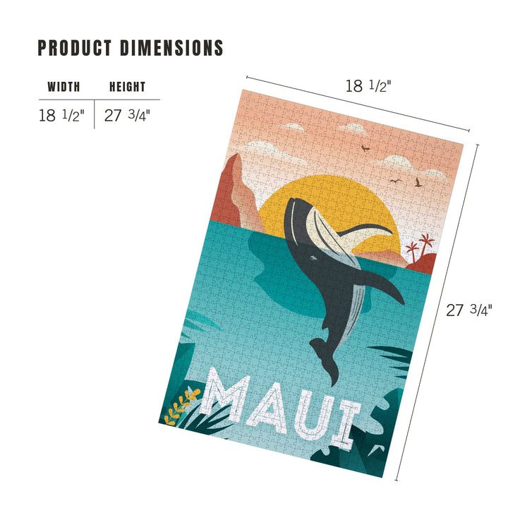 Maui, Hawaii, Whale and Tropical Sunset, Vector, Jigsaw Puzzle Puzzle Lantern Press 