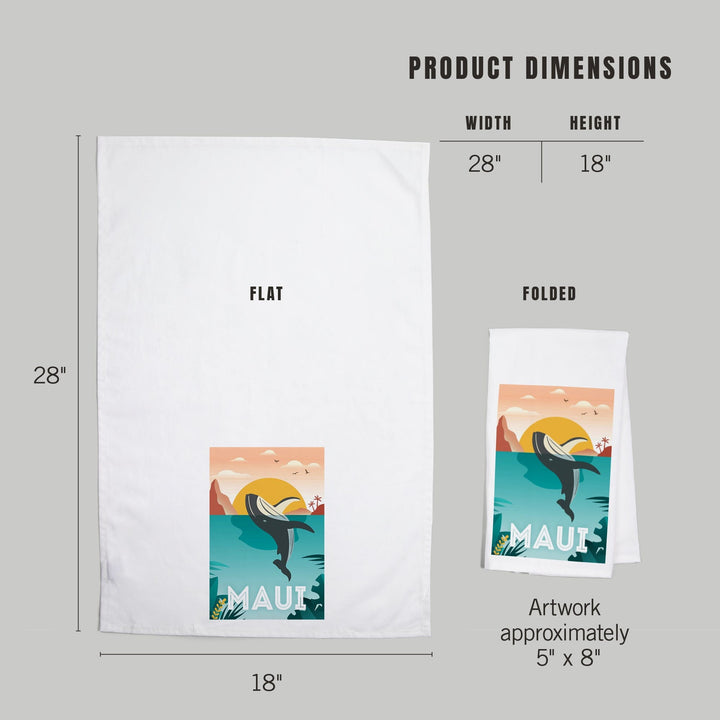 Maui, Hawaii, Whale and Tropical Sunset, Vector, Organic Cotton Kitchen Tea Towels Kitchen Lantern Press 
