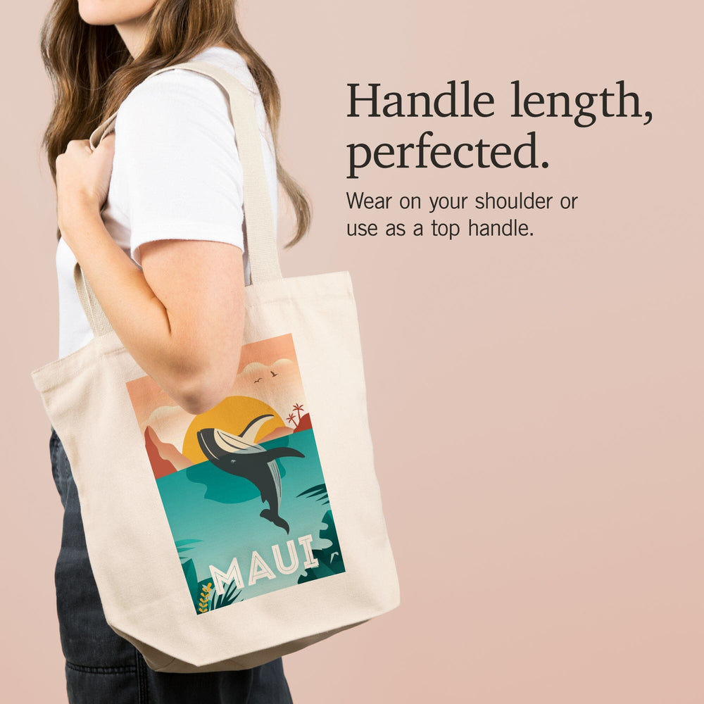 Maui, Hawaii, Whale and Tropical Sunset, Vector, Tote Bag Totes Lantern Press 