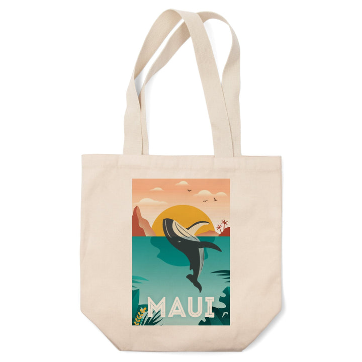 Maui, Hawaii, Whale & Tropical Sunset, Vector, Lantern Press Artwork, Tote Bag Totes Lantern Press 
