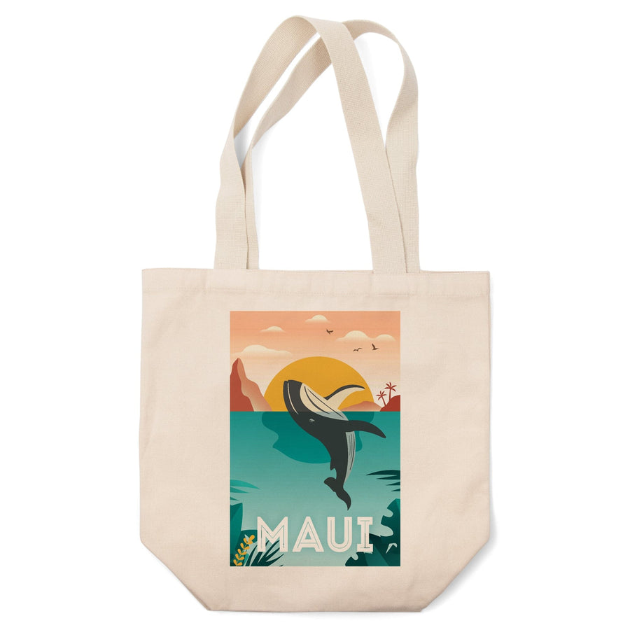 Maui, Hawaii, Whale & Tropical Sunset, Vector, Lantern Press Artwork, Tote Bag Totes Lantern Press 