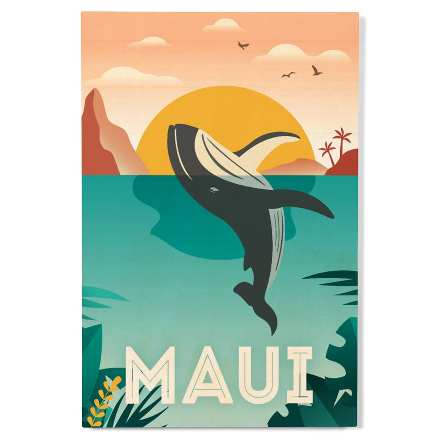Maui, Hawaii, Whale & Tropical Sunset, Vector, Lantern Press Artwork, Wood Signs and Postcards Wood Lantern Press 