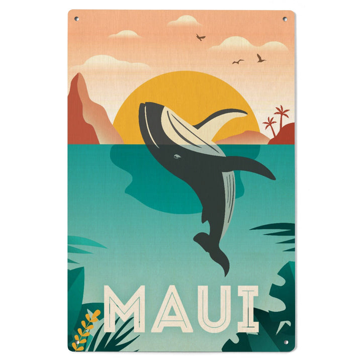 Maui, Hawaii, Whale & Tropical Sunset, Vector, Lantern Press Artwork, Wood Signs and Postcards Wood Lantern Press 