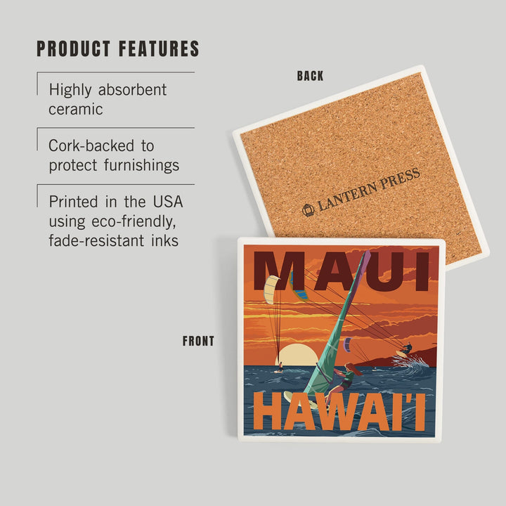 Maui, Hawaii, Windsurfers Scene at Sunset, Coasters Coasters Lantern Press 
