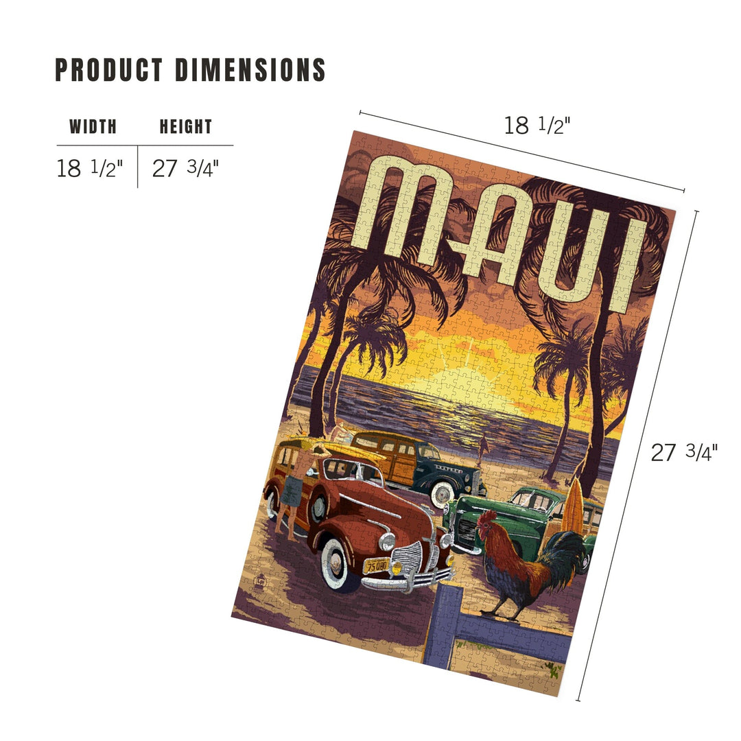 Maui, Hawaii, Woodies on the Beach with Rooster, Jigsaw Puzzle Puzzle Lantern Press 