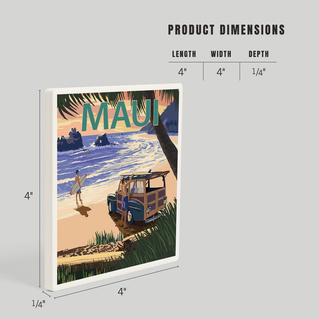 Maui, Hawaii, Woody and Beach, Coasters Coasters Lantern Press 