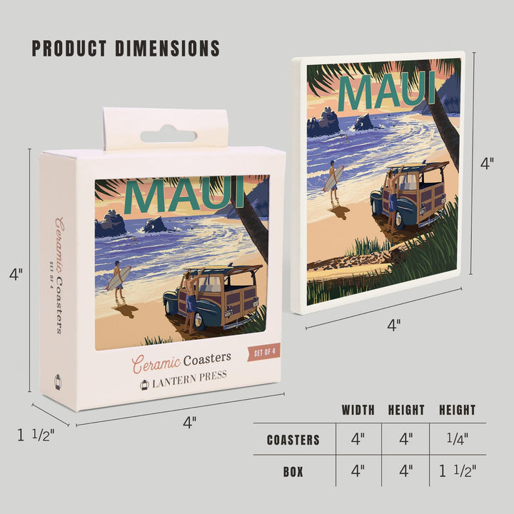 Maui, Hawaii, Woody and Beach, Coasters Coasters Lantern Press 
