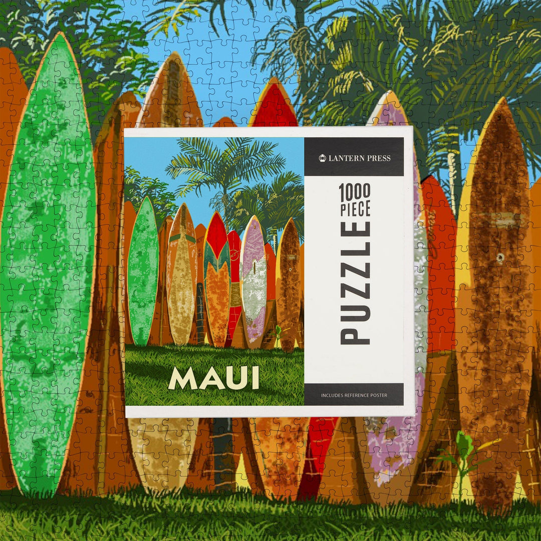 Maui, Surfboard Fence, Jigsaw Puzzle Puzzle Lantern Press 