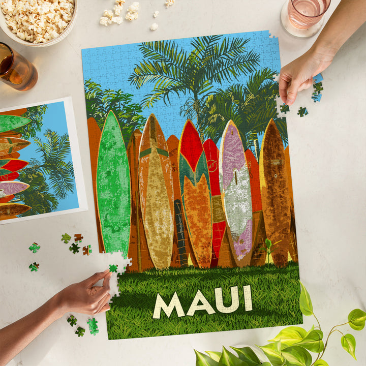Maui, Surfboard Fence, Jigsaw Puzzle Puzzle Lantern Press 