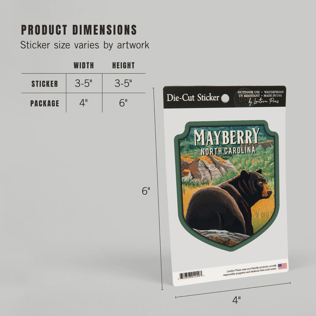 Mayberry North Carolina, Black Bear in Forest, Painterly, Contour, Vinyl Sticker Sticker Lantern Press 