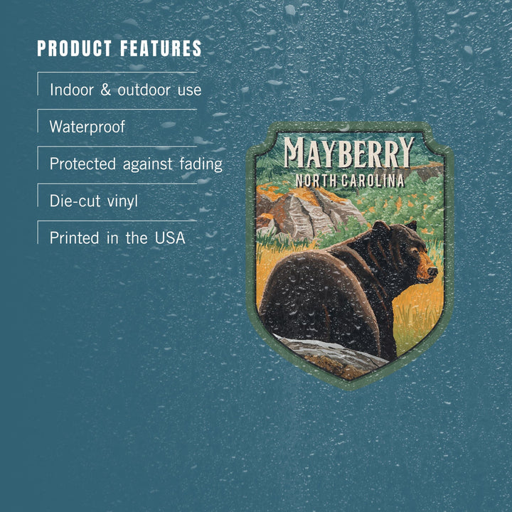 Mayberry North Carolina, Black Bear in Forest, Painterly, Contour, Vinyl Sticker Sticker Lantern Press 