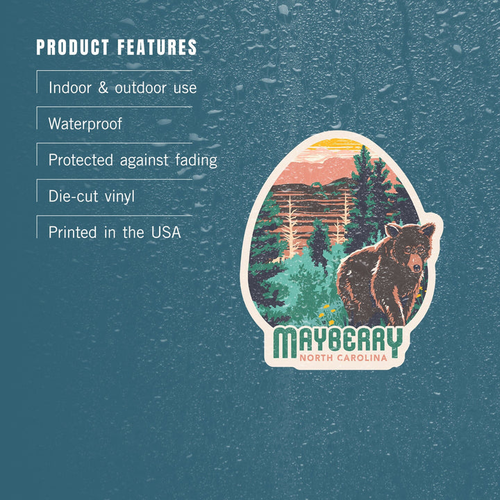 Mayberry North Carolina, Explorer Series, Contour, Vinyl Sticker Sticker Lantern Press 