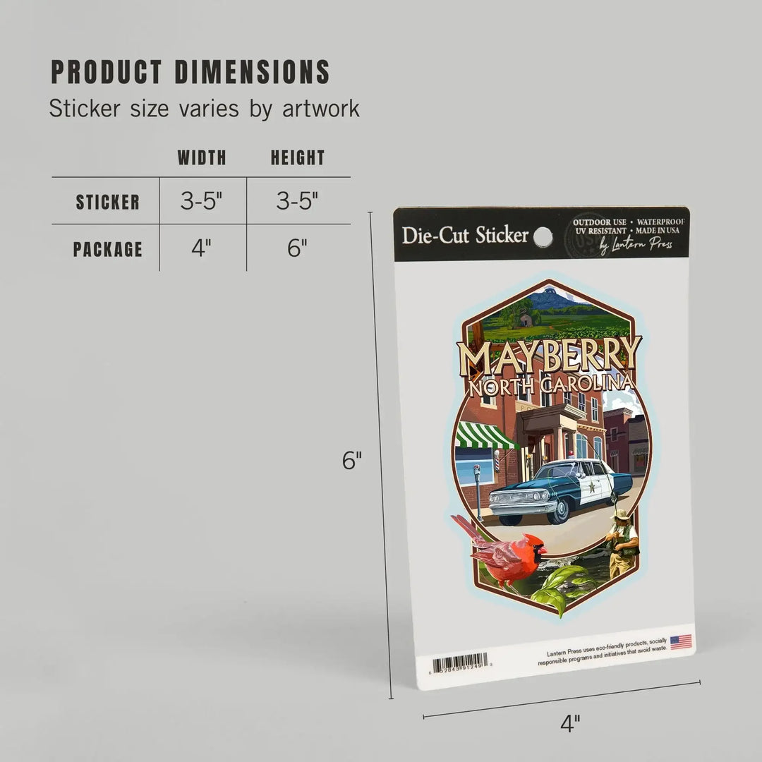 Mayberry, North Carolina, Montage Scenes, Contour, Vinyl Sticker - Lantern Press