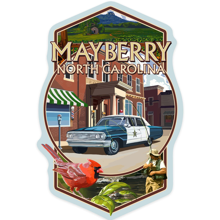 Mayberry, North Carolina, Montage Scenes, Contour, Vinyl Sticker - Lantern Press