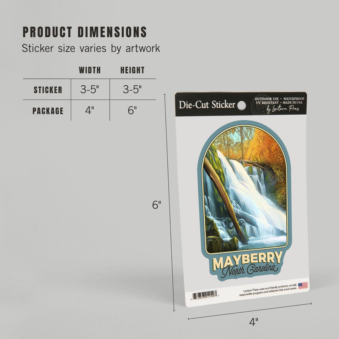 Mayberry North Carolina, Oil Painting, Contour, Vinyl Sticker Sticker Lantern Press 