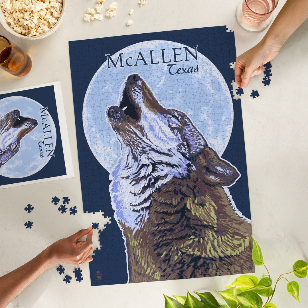 McAllen, Texas, Wolf Howling at Moon, Jigsaw Puzzle Puzzle Lantern Press 