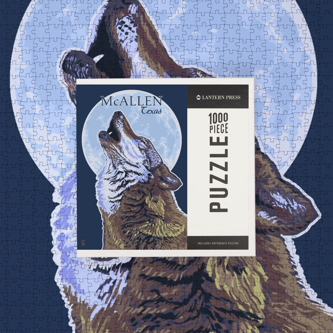 McAllen, Texas, Wolf Howling at Moon, Jigsaw Puzzle Puzzle Lantern Press 