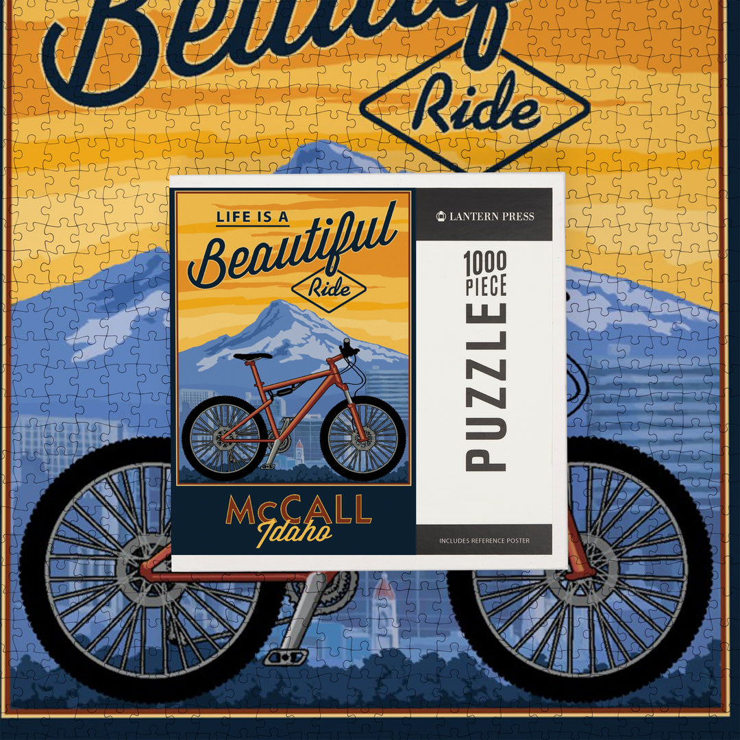 McCall, Idaho, Life is a Beautiful Ride, Bike and Mountain Press Arwork, Jigsaw Puzzle Puzzle Lantern Press 