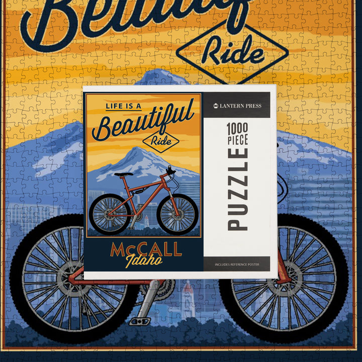 McCall, Idaho, Life is a Beautiful Ride, Bike and Mountain Press Arwork, Jigsaw Puzzle Puzzle Lantern Press 
