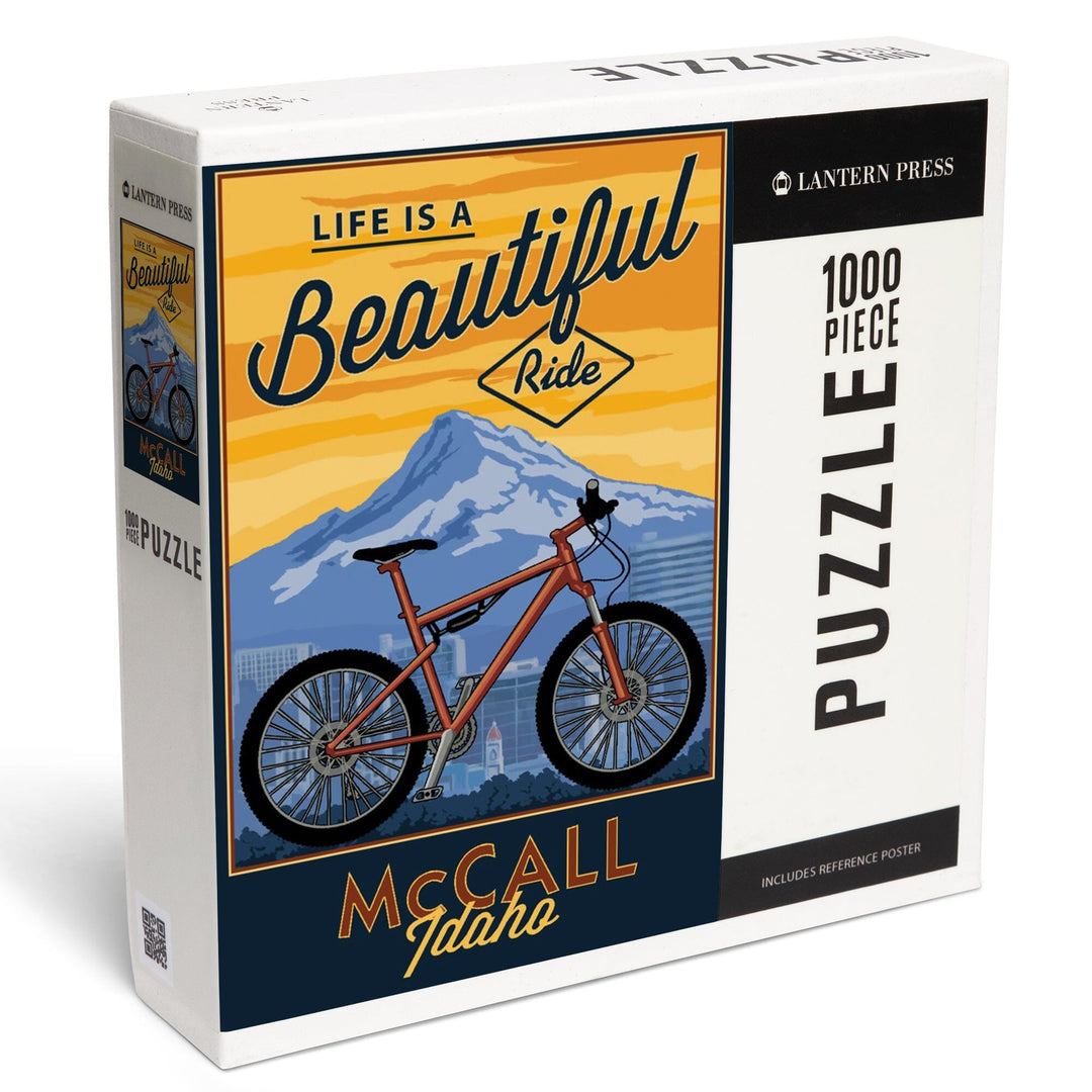 McCall, Idaho, Life is a Beautiful Ride, Bike and Mountain Press Arwork, Jigsaw Puzzle Puzzle Lantern Press 