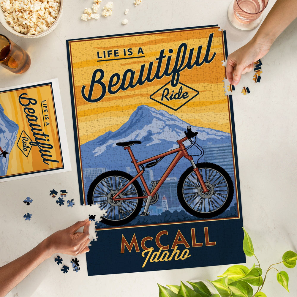 McCall, Idaho, Life is a Beautiful Ride, Bike and Mountain Press Arwork, Jigsaw Puzzle Puzzle Lantern Press 
