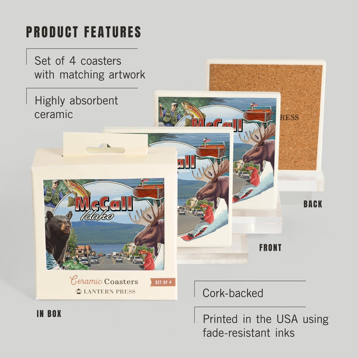 McCall, Idaho, Montage, Coasters Coasters Lantern Press 
