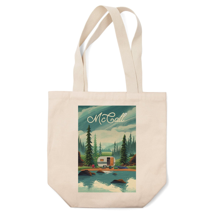 McCall, Idaho, Outdoor Activity, At Home Anywhere, Camper in Evergreens, Tote Bag Totes Lantern Press 