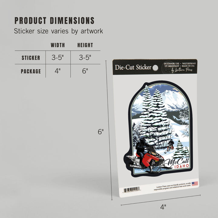 McCall, Idaho, Snowmobile Scene, Contour, Vinyl Sticker Sticker Lantern Press 